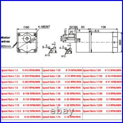 220V 5-470 RPM AC Gear 60W Reversible Variable Speed Controller Electric Motor
