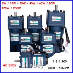 220V AC Gear Motor 6W-200W Variable Speed Controller Reduction Ratio 13 1200