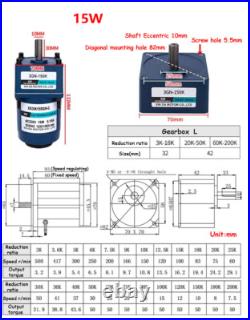 220V AC Gear Motor 6W-200W Variable Speed Controller Reduction Ratio 13 1200