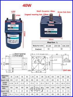 220V AC Gear Motor 6W-200W Variable Speed Controller Reduction Ratio 13 1200