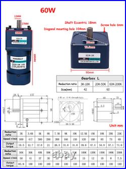 220V AC Gear Motor 6W-200W Variable Speed Controller Reduction Ratio 13 1200