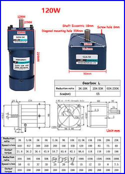 220V AC Gear Motor 6W-200W Variable Speed Controller Reduction Ratio 13 1200