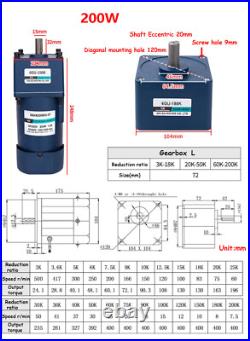 220V AC Gear Motor 6W-200W Variable Speed Controller Reduction Ratio 13 1200
