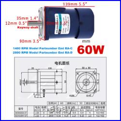60W AC 220V Silent Adjustable Speed Motors 1400/2800RPM CWithCCW With Controller