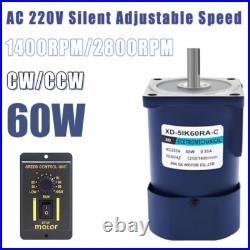 60W AC 220V Silent Adjustable Speed Motors 1400/2800RPM CWithCCW With Controller