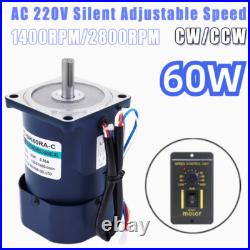 60W AC 220V Silent Adjustable Speed Motors 1400/2800RPM CWithCCW With Controller