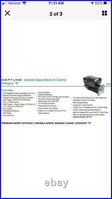 Intelliflo Sta-Rite Whisper Variable Speed Pool Pump Motor with Control NPTQ165