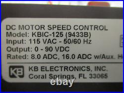 KB KBIC-125 DC Motor Speed Control Model 9433B Input115VAC 0-90VDC Tested