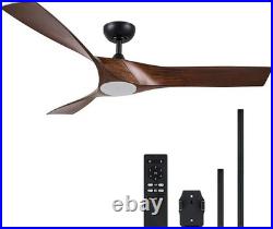 VONLUCE 52 Inch Ceiling Fan Light Remote Control Nickel Walnut 6-Speed DC Motor