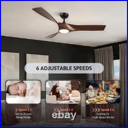 VONLUCE 52 Inch Ceiling Fan Light Remote Control Nickel Walnut 6-Speed DC Motor