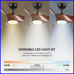 VONLUCE 52 Inch Ceiling Fan Light Remote Control Nickel Walnut 6-Speed DC Motor